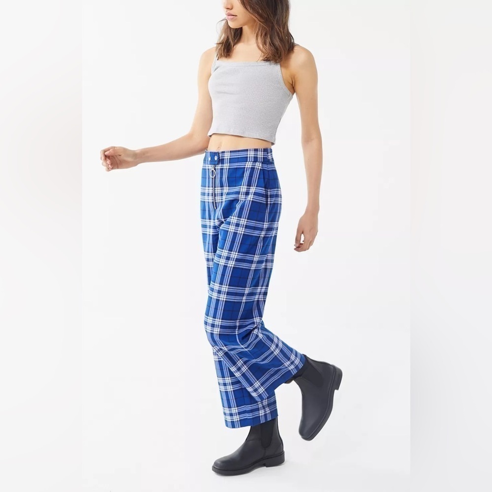 Uo Daisy Plaid Zip-Front Wide Leg Pant Size 8